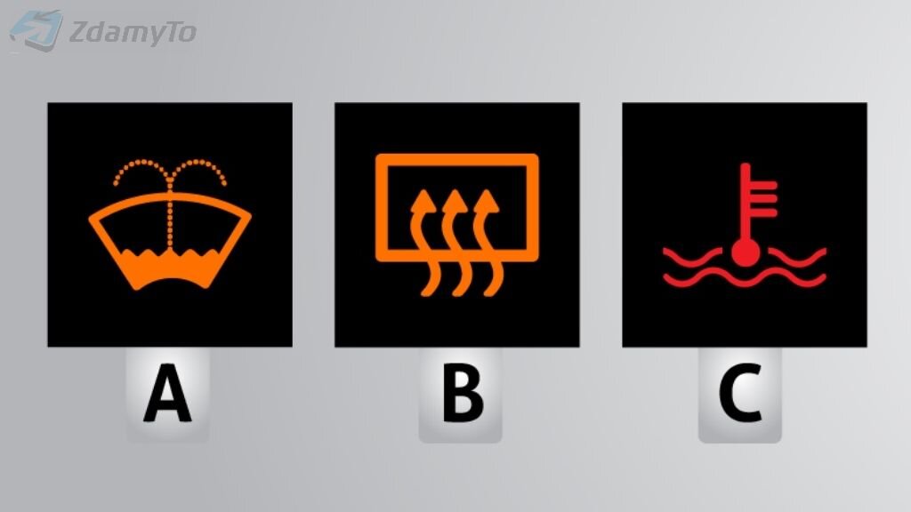 Która z widocznych na ilustracji lampek kontrolnych informuje o włączonym ogrzewaniu tylnej szyby?