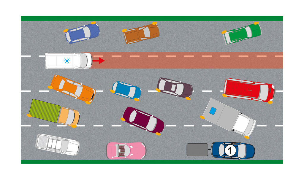 Czy w przedstawionej sytuacji kierujący zespołem pojazdów nr 1 zachował się właściwie?