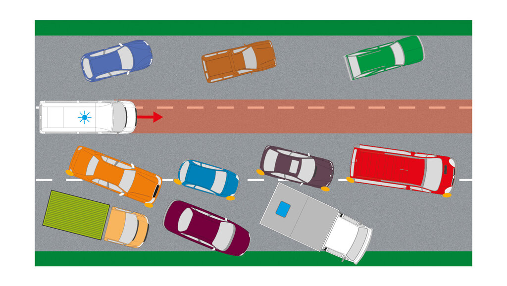 Czy w tej sytuacji bezpośrednio za pojazdem uprzywilejowanym dozwolone jest poruszanie się dowolnych pojazdów?