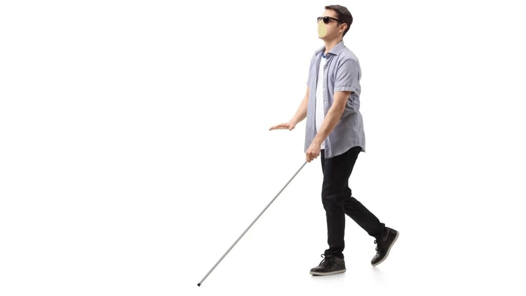 Czy podczas przechodzenia przez jezdnię, poza przejściem dla pieszych, przez  osobę niepełnosprawną używającą specjalnego znaku w postaci  białej laski,  jesteś obowiązany zatrzymać się, aby umożliwić jej przejście ?